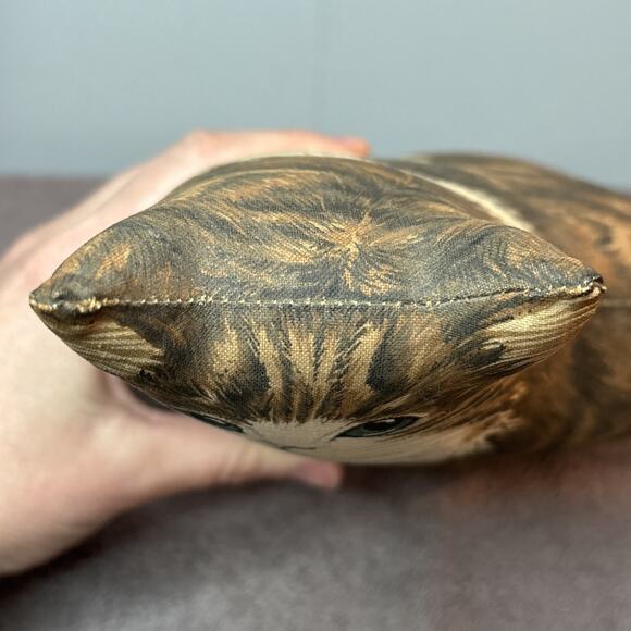 Vintage Cat Shaped Pillow Cut & Sew Brown White Tabby Green Eyes 10” - Picture 7 of 9